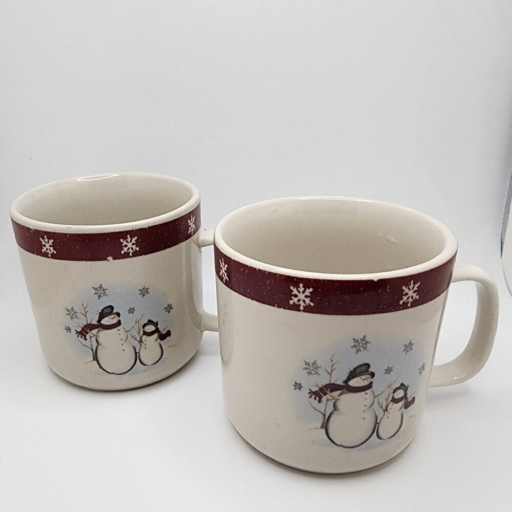 Set of 2 Vintage Royal Season's Stoneware "Snowmen with Snowflakes" Mugs